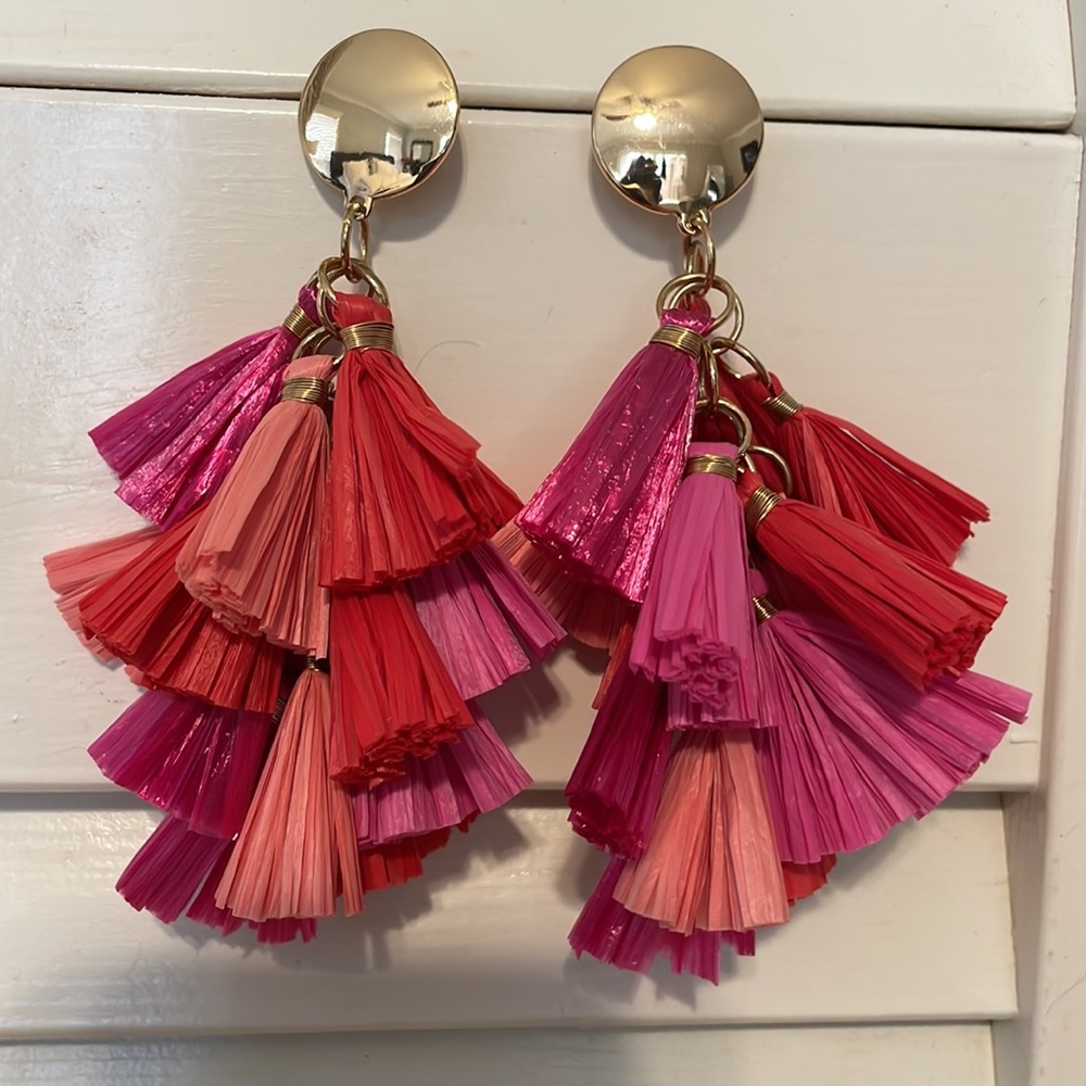 Fuchsia Peach And Coral Red Statement Tassel Earr… - image 5